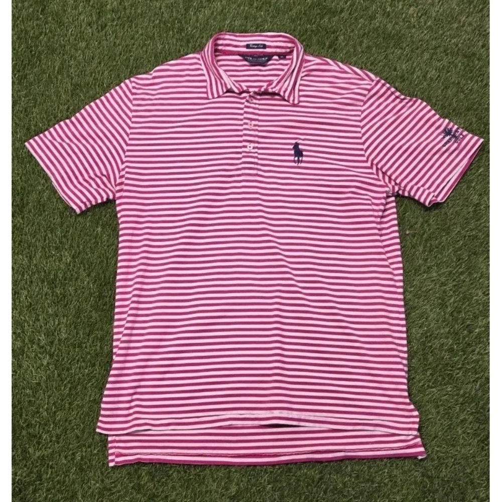 Polo Golf Ralph Lauren Vintage Lisle Polo Shirt Mens XL Pink Striped Charleston